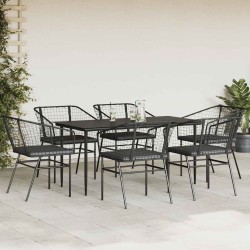 Ensemble à manger de jardin coussins 7pcs noir poly rotin verre 514953514953