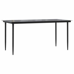 Ensemble à manger de jardin coussins 7pcs noir poly rotin verre 514953514953