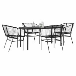 Ensemble à manger de jardin 5 pcs noir résine tressée verre 514954514954