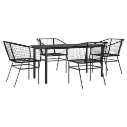 Ensemble à manger de jardin 5 pcs noir résine tressée verre 514954514954