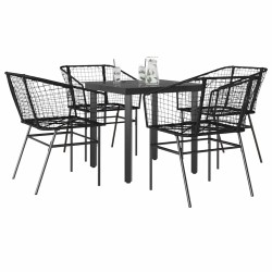Ensemble à manger de jardin 5 pcs noir résine tressée verre 514955514955