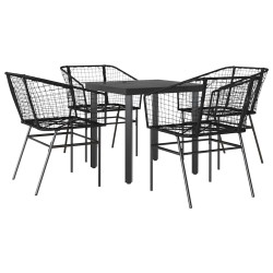 Ensemble à manger de jardin 5 pcs noir résine tressée verre 514955514955
