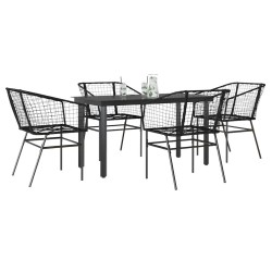 Ensemble à manger de jardin 5 pcs noir résine tressée verre 514956514956