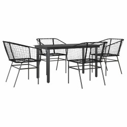 Ensemble à manger de jardin 5 pcs noir résine tressée verre 514956514956