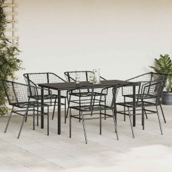 Ensemble à manger de jardin 7pcs noir poly rotin verre 514957514957