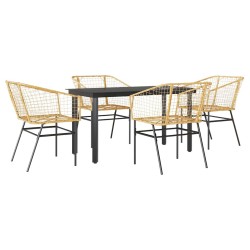 Ensemble à manger jardin 5pcs marron poly rotin verre 514958514958