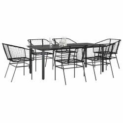 Ensemble à manger de jardin 7pcs noir poly rotin verre 514959514959