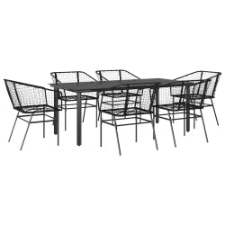 Ensemble à manger de jardin 7pcs noir poly rotin verre 514959514959