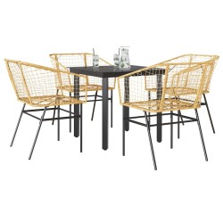 Ensemble à manger jardin 5pcs marron poly rotin verre 514961514961