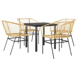 Ensemble à manger jardin 5pcs marron poly rotin verre 514961514961