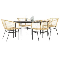 Ensemble à manger jardin 5pcs marron poly rotin verre 514964514964