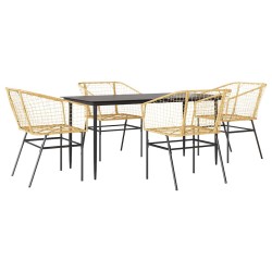 Ensemble à manger jardin 5pcs marron poly rotin verre 514964514964