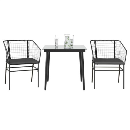Ensemble à manger de jardin et coussins 3 pcs noir rotin verre 514965514965