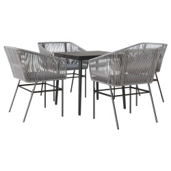 Ensemble à manger jardin coussins 5 pcs gris poly rotin verre 514967514967