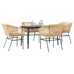 Ensemble à manger jardin coussins 5pcs marron poly rotin verre 514968514968