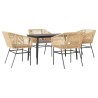 Ensemble à manger jardin coussins 5pcs marron poly rotin verre 514968514968