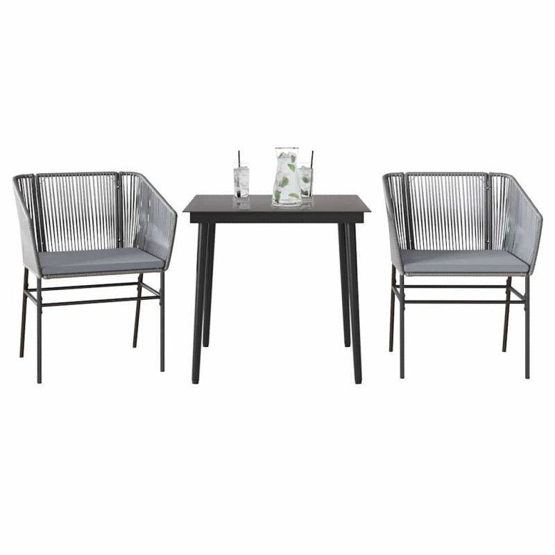 Ensemble à manger jardin coussins 3 pcs gris poly rotin verre 514969514969