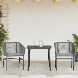 Ensemble à manger jardin coussins 3 pcs gris poly rotin verre 514969514969