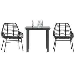 Ensemble à manger de jardin 3 pcs noir résine tressée verre 514970514970