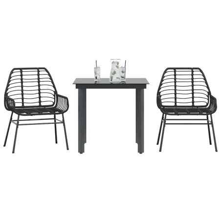 Ensemble à manger de jardin 3 pcs noir résine tressée verre 514970514970