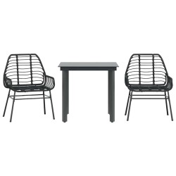 Ensemble à manger de jardin 3 pcs noir résine tressée verre 514970514970