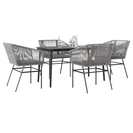 Ensemble à manger jardin coussins 5 pcs gris poly rotin verre 514971514971