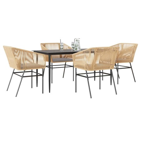 Ensemble à manger jardin coussins 5pcs marron poly rotin verre 514972514972