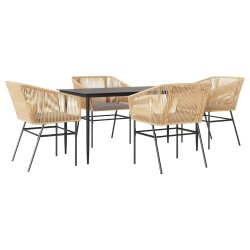 Ensemble à manger jardin coussins 5pcs marron poly rotin verre 514972514972