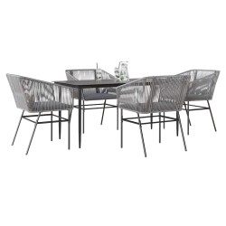 Ensemble à manger jardin coussins 5 pcs gris poly rotin verre 514973514973