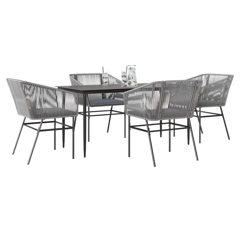 Ensemble à manger jardin coussins 5 pcs gris poly rotin verre 514973514973
