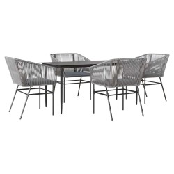 Ensemble à manger jardin coussins 5 pcs gris poly rotin verre 514973514973