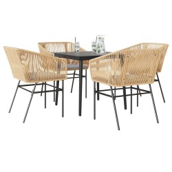Ensemble à manger jardin coussins 5pcs marron poly rotin verre 514977514977