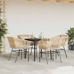 Ensemble à manger jardin coussins 5pcs marron poly rotin verre 514977514977