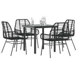 Ensemble à manger de jardin 5 pcs noir résine tressée verre 514978514978