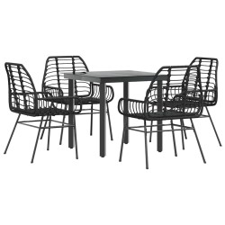 Ensemble à manger de jardin 5 pcs noir résine tressée verre 514978514978