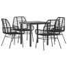 Ensemble à manger de jardin 5 pcs noir résine tressée verre 514978514978