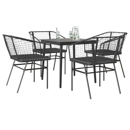 Ensemble à manger de jardin et coussins 5 pcs noir rotin verre 514979514979