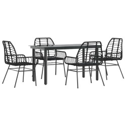 Ensemble à manger de jardin 5 pcs noir résine tressée verre 514980514980