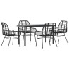Ensemble à manger de jardin 5 pcs noir résine tressée verre 514980514980