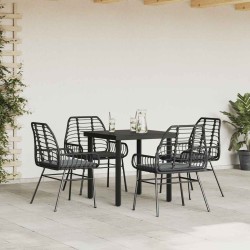 Ensemble à manger de jardin et coussins 5 pcs noir rotin verre 514983514983