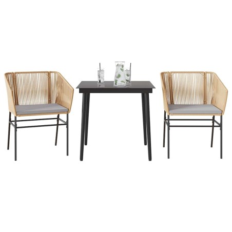 Ensemble à manger jardin coussins 3pcs marron poly rotin verre 514984514984