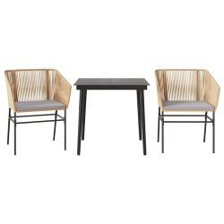 Ensemble à manger jardin coussins 3pcs marron poly rotin verre 514984514984
