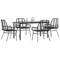 Ensemble à manger de jardin 5 pcs noir résine tressée verre 514985514985