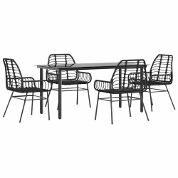 Ensemble à manger de jardin 5 pcs noir résine tressée verre 514985514985