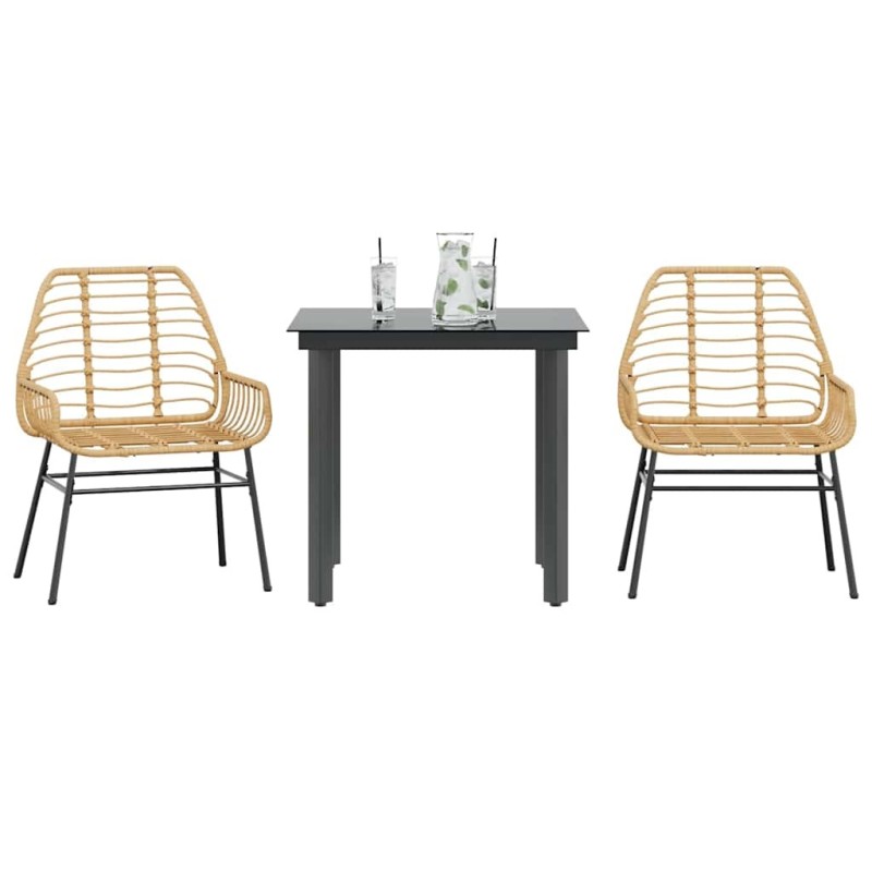 Ensemble à manger de jardin 3pcs marron résine tressée verre 514986514986