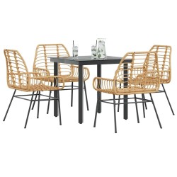 Ensemble à manger jardin 5pcs marron poly rotin verre 514987514987