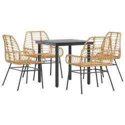 Ensemble à manger jardin 5pcs marron poly rotin verre 514987514987