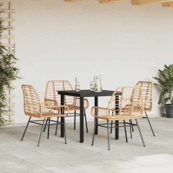 Ensemble à manger jardin 5pcs marron poly rotin verre 514987514987