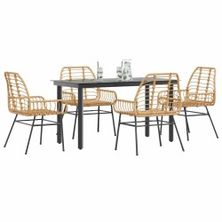 Ensemble à manger jardin 5pcs marron poly rotin verre 514988514988