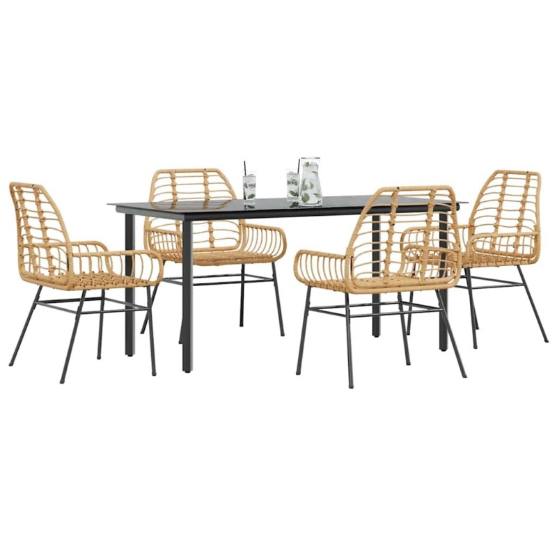 Ensemble à manger jardin 5pcs marron poly rotin verre 514989514989